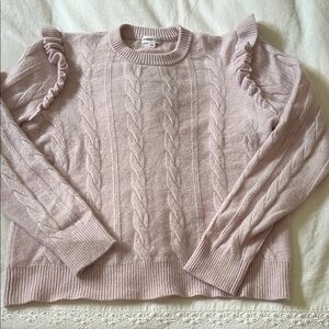 Minnie Rose Cashmere Sweater with Ruffle Detail & Cable Knit, Size Large